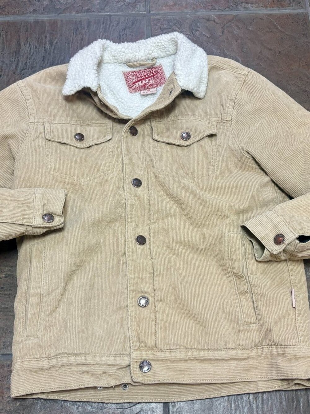 ~~Brooklyn Cloth Men's S Jacket Tan Sherpa Lined Corduroy Button Up Warm VGUC!